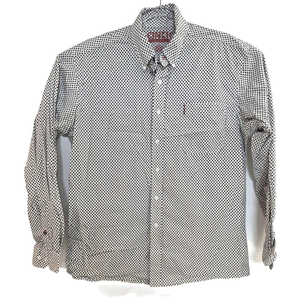 Cinch‎ Shirt Mens Large White Black Red Modern Fit Geometric Western Button Down